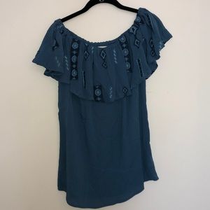 Off the shoulder blue blouse